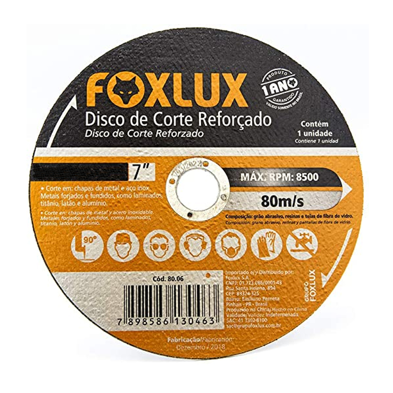 DISCO CORTE INOX METAL 7 X 1,6MM  FURO 22,2MM (7/8)