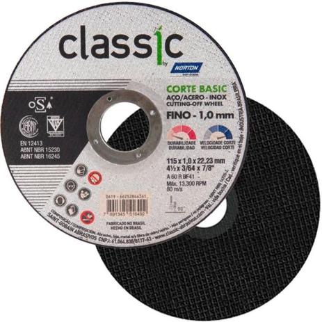 DISCO CORTE INOX 4 X 1MM X FURO 22,23MM(7/8) CLASSIC BASIC