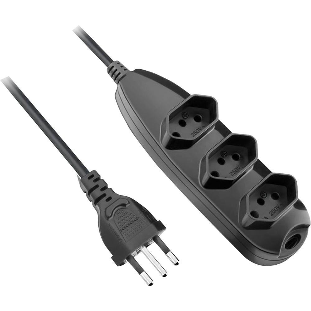 EXTENSAO COMPACTA PP 3MTS 2P+T 10A PRETA