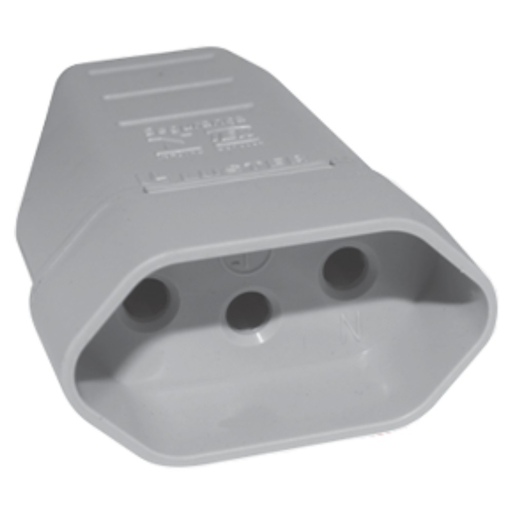 PLUG FEMEA 2P+T CINZA 10A