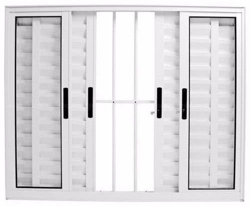VENEZIANA ALUMINIO BRANCO 6 FOLHAS COM GRADE 100AX120L VIDRO LISO