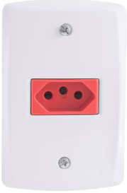 CONJUNTO PLACA  4X2 + 1 TOMADA 2P+T VERMELHA EM  TERMOPLASTICO 20A/250V  LINHA LUX2 BRANCO